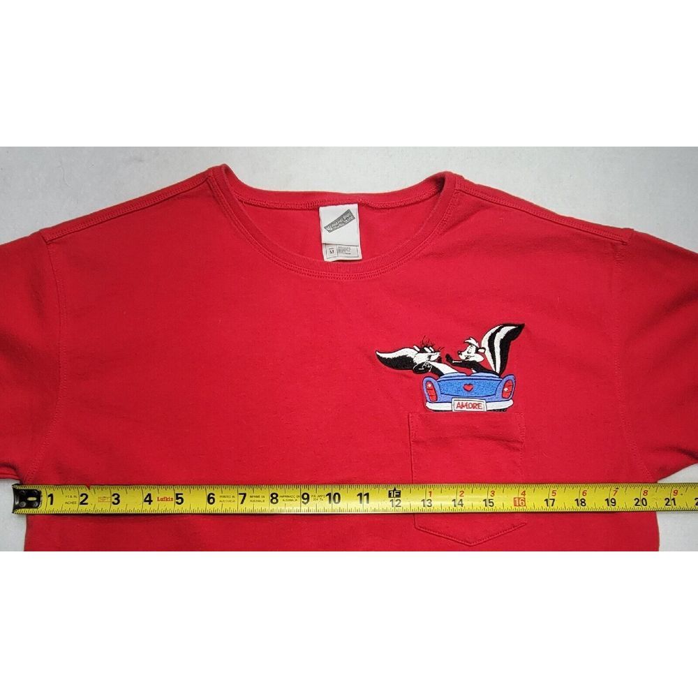 Warner Brothers Tshirt M Vintage 90s Pepé le Pew & Penelope Pussycat Embroidered - Picture 6 of 8